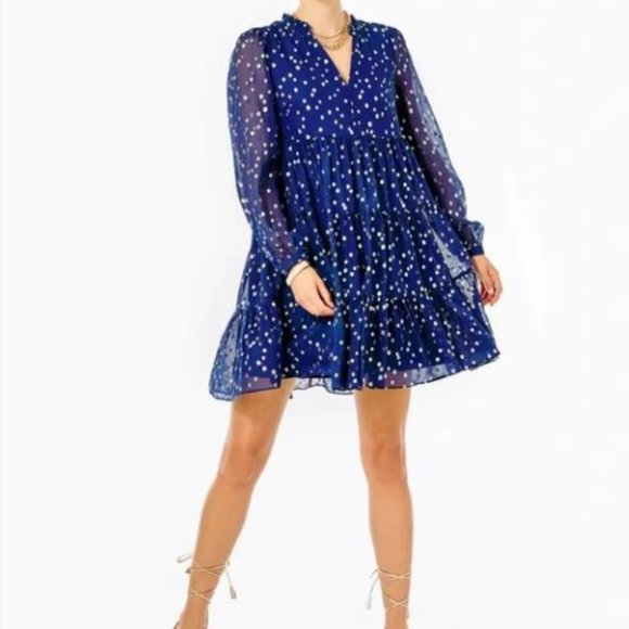 Lilly Pulitzer Dresses Nwt Lilly Pulitzer Sarita Silk Swing Dress High Tide Navy Gold